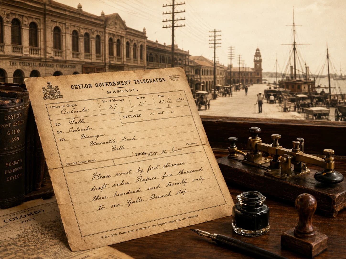 1899 Ceylon Telegraph Form: Old Colombo Message